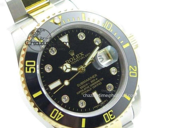 Black A2836 LN YG Submariner SS Bracelet Markers on Dial Diamonds 116613 0418
